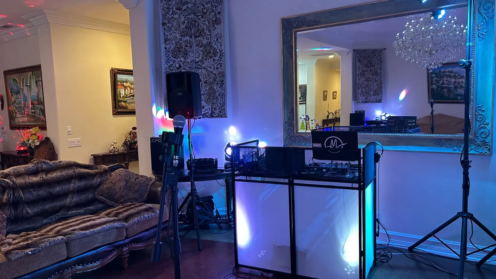 Karaoke rental setup with wireless microphones for a San Diego party