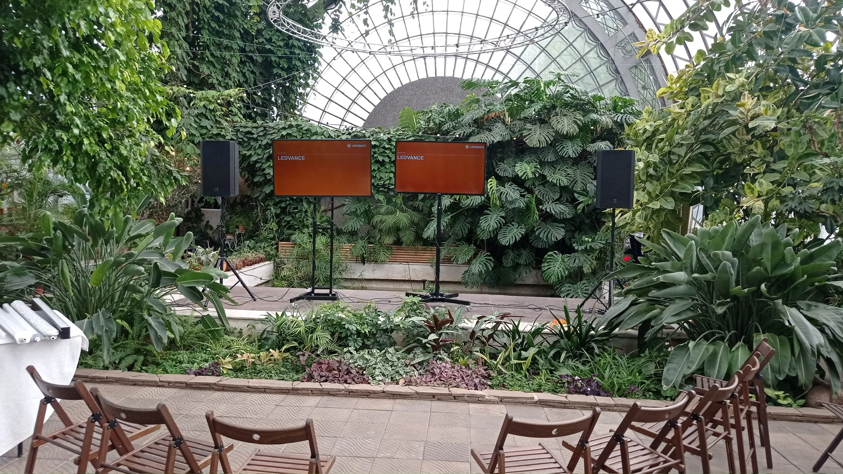 LED screens and sound system at an event